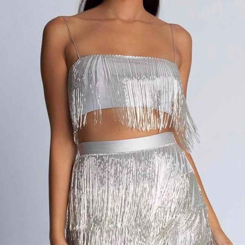 Meshki Sofia Beaded Fringe Top & Skirt Set - (S)